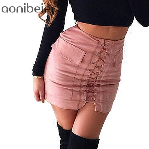 Lace-Up Pencil Short Mini Skirt