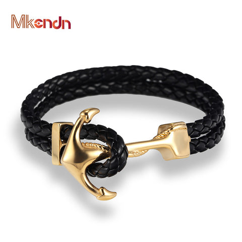 MKENDN Handmade Men's Braided Vintage Leather Bracelet