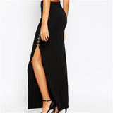 Women Sexy Black Long Maxi Skirt Hook Side Split